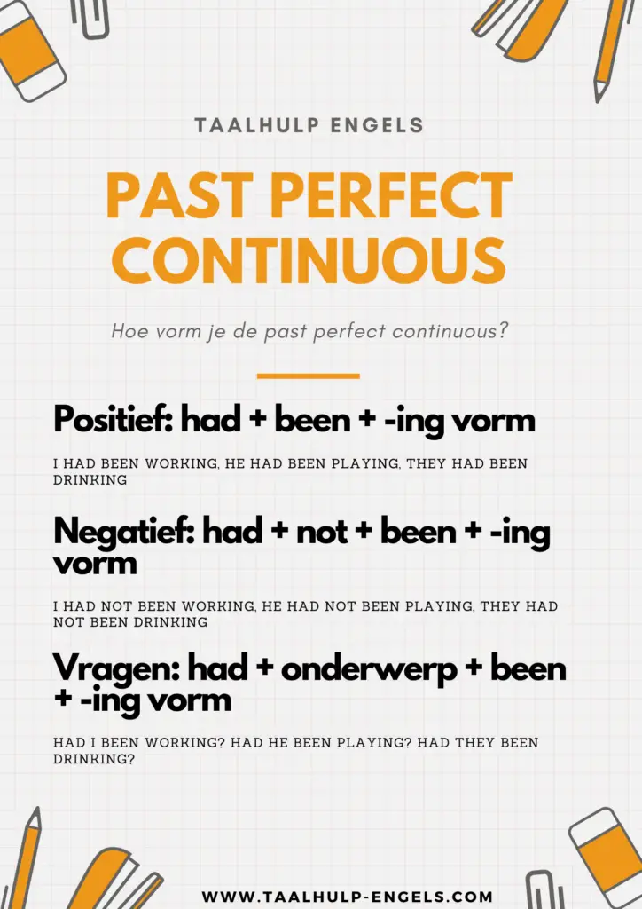 Past perfect continuous vorm Taalhulp Engels