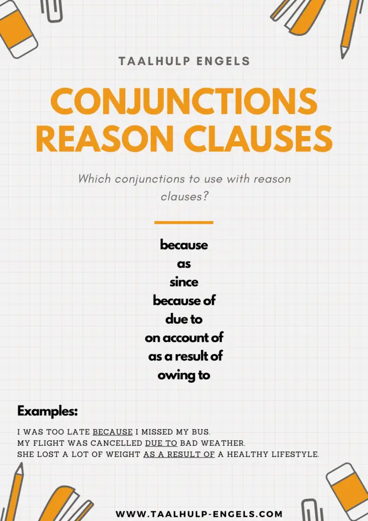 Conjunctions reason clauses Taalhulp Engels